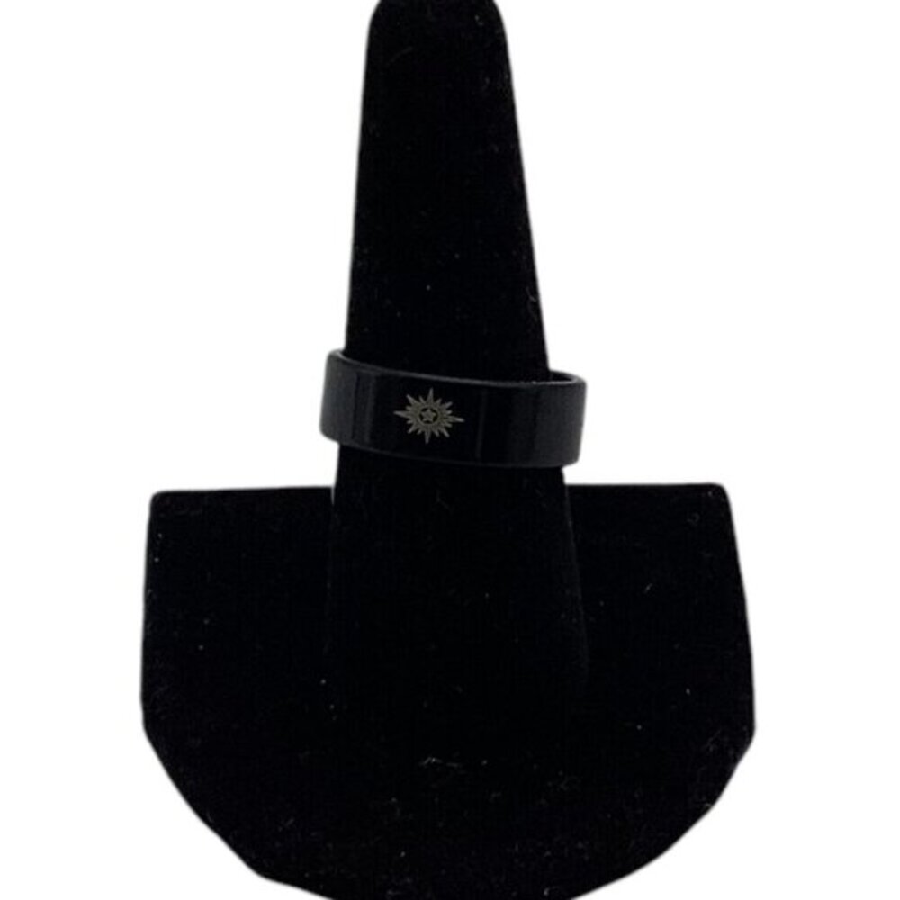 Black Stainless Steel‎ Ring Silver Sunburst Design Unisex Size 10 Band